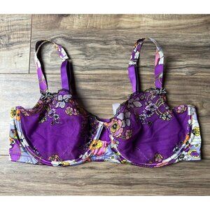 Savage x Fenty Purple Mod Poppy Floral Lace Balconette Bra Size 40DDD Women’s